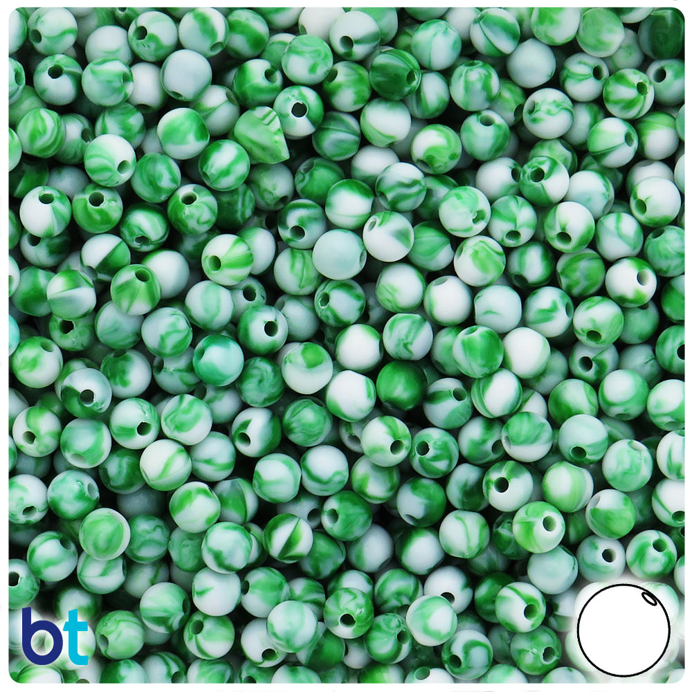 Green Marbled 6mm Round Plastic Beads (300pcs)