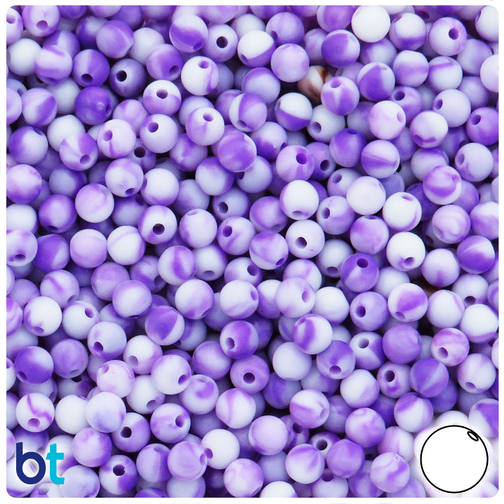 Purple Marbled 6mm Round Plastic Beads (300pcs)
