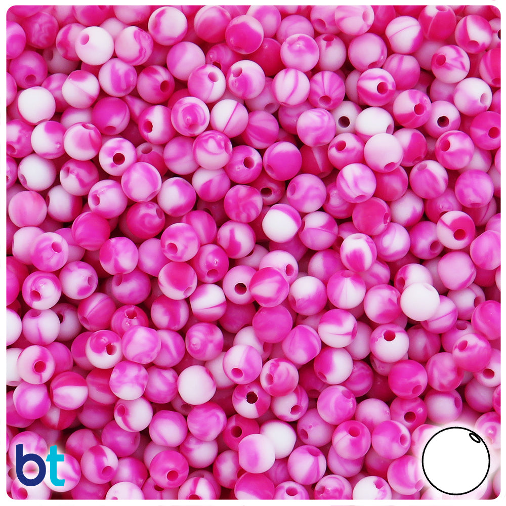 Pink Marbled 6mm Round Plastic Beads (300pcs)