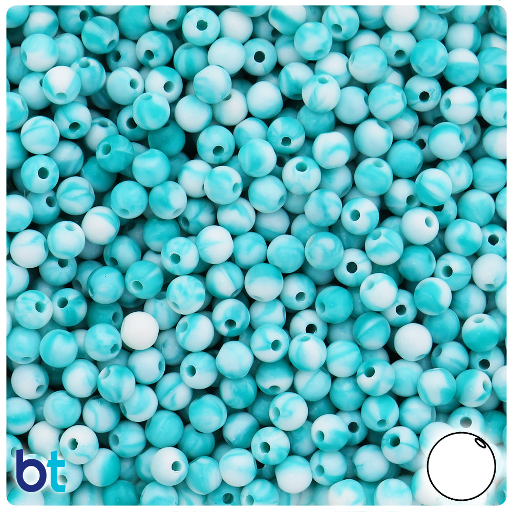 Turquoise Marbled 6mm Round Plastic Beads (300pcs)