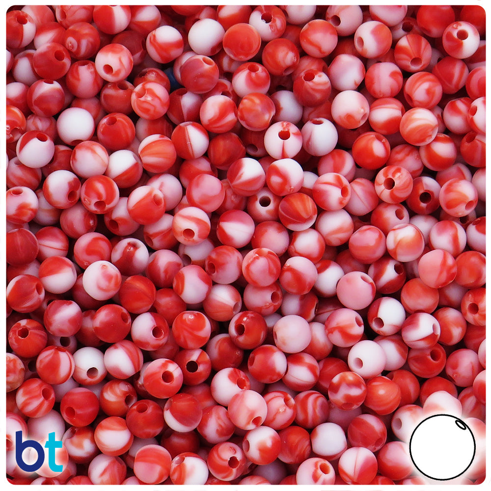 Red Marbled 6mm Round Plastic Beads (300pcs)