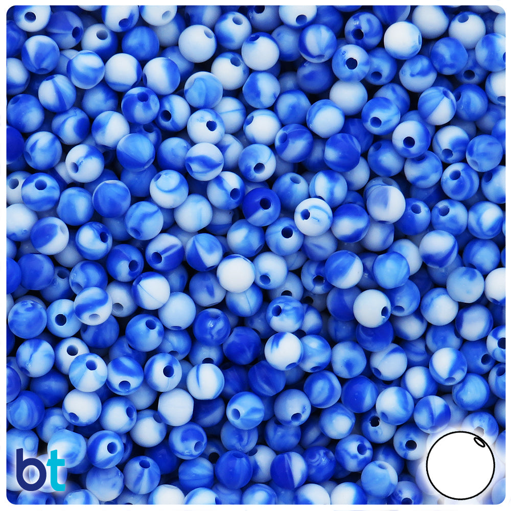 Blue Marbled 6mm Round Plastic Beads (300pcs)