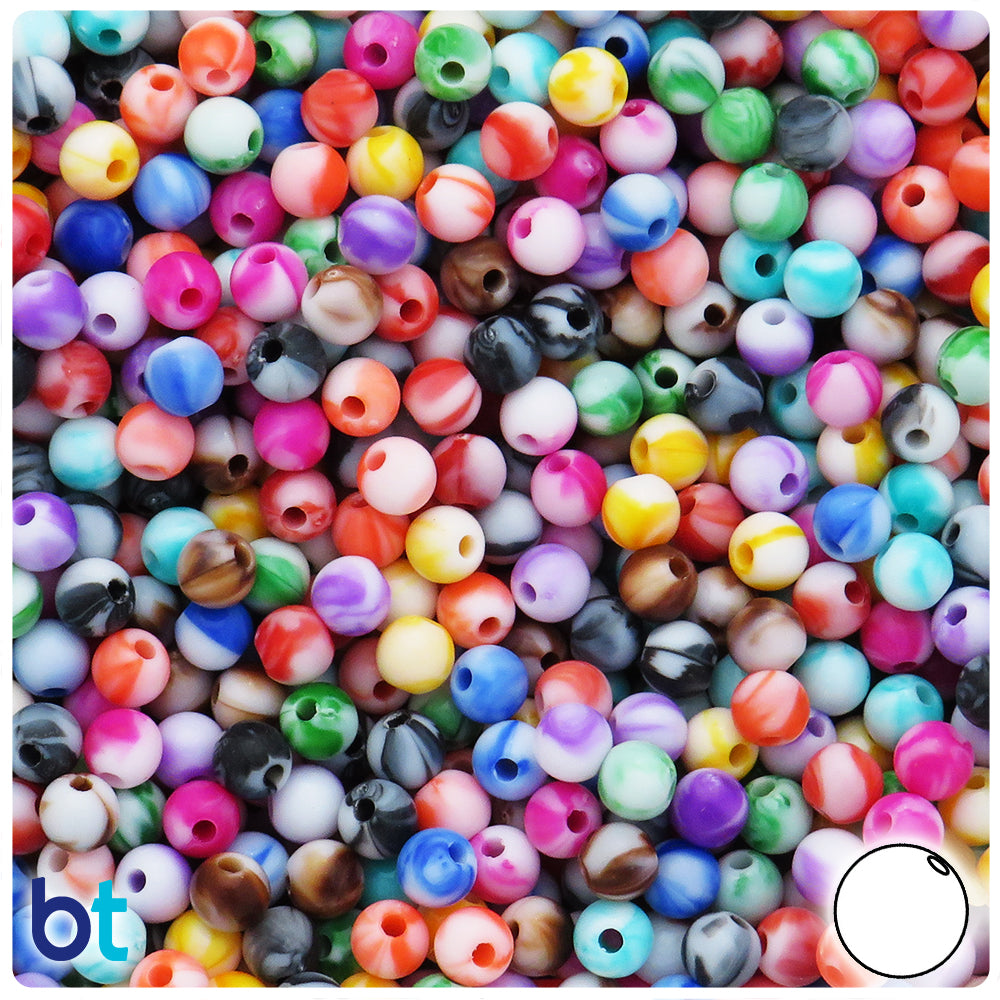 Marbled Mix 6mm Round Plastic Beads (300pcs)
