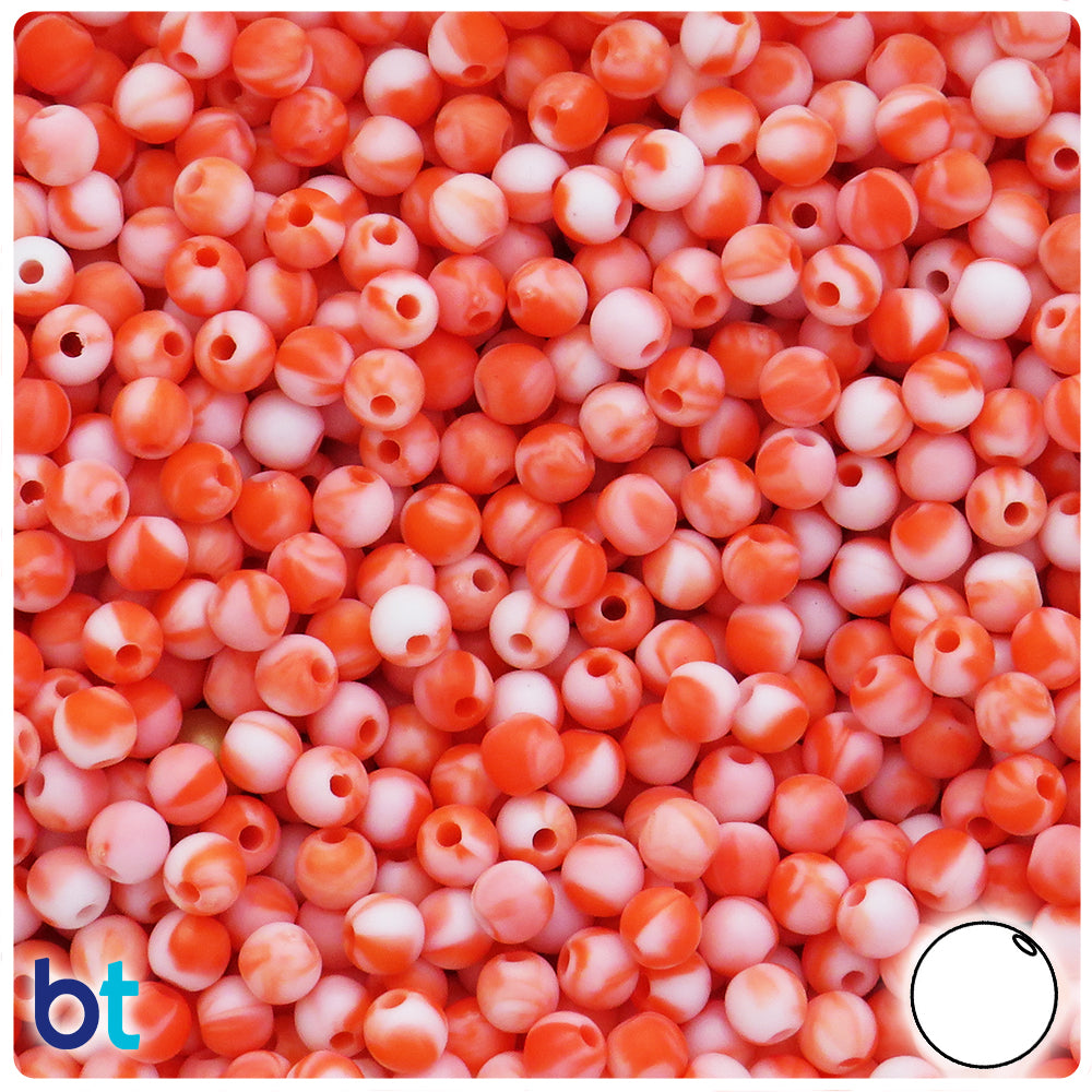 Coral Marbled 6mm Round Plastic Beads (300pcs)