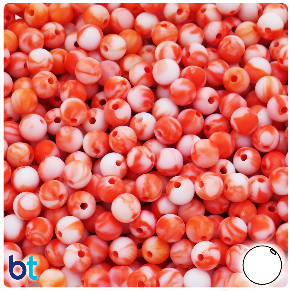 Coral Marbled 8mm Round Plastic Beads (150pcs)
