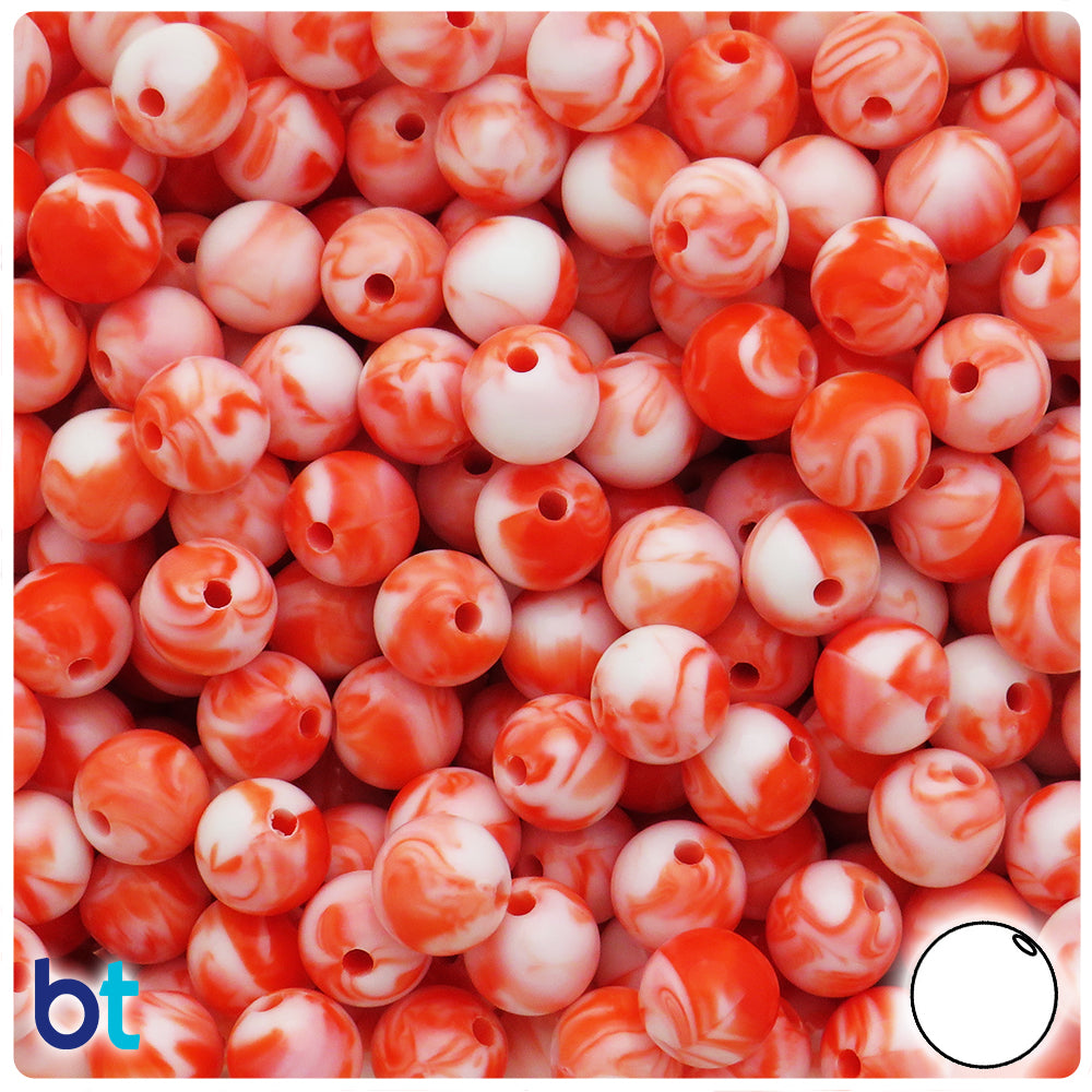 Coral Marbled 10mm Round Plastic Beads (100pcs)