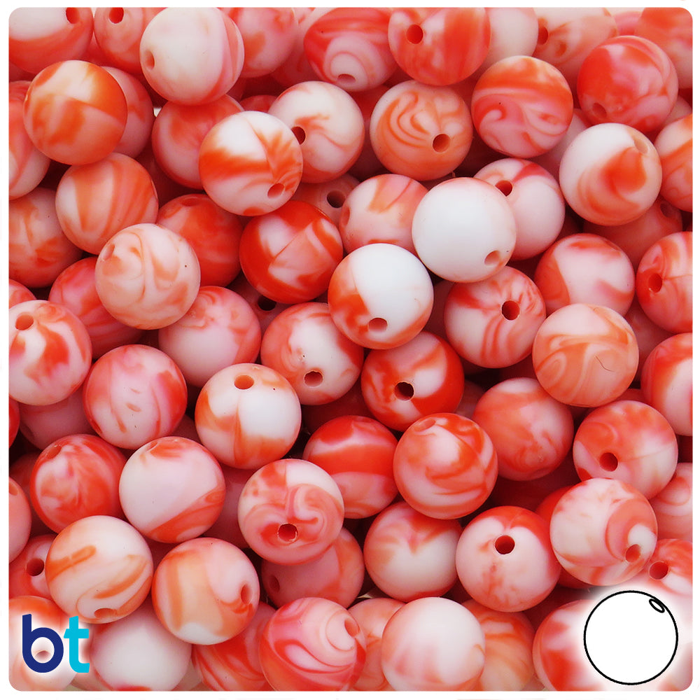Coral Marbled 12mm Round Plastic Beads (75pcs)