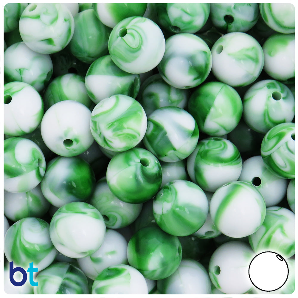 Green Marbled 14mm Round Plastic Beads (40pcs)