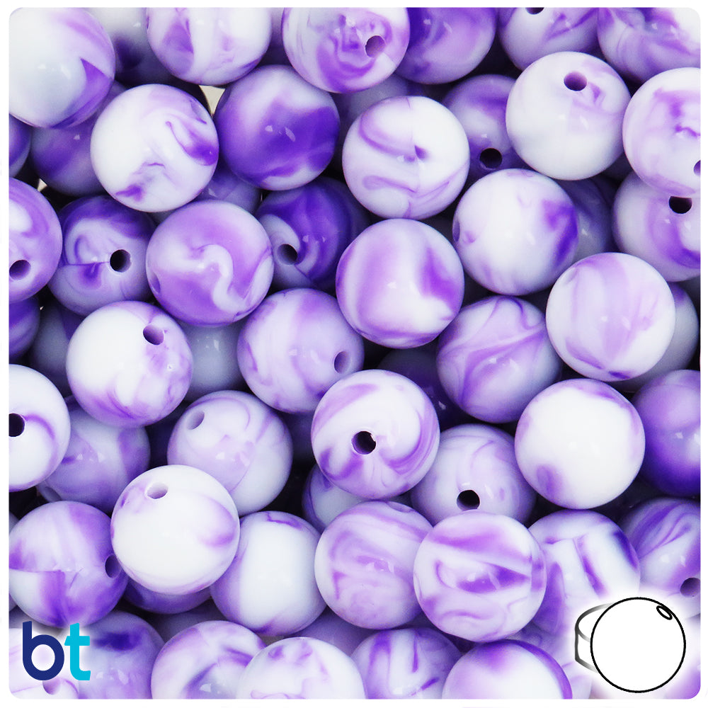 Purple Marbled 14mm Round Plastic Beads (40pcs)