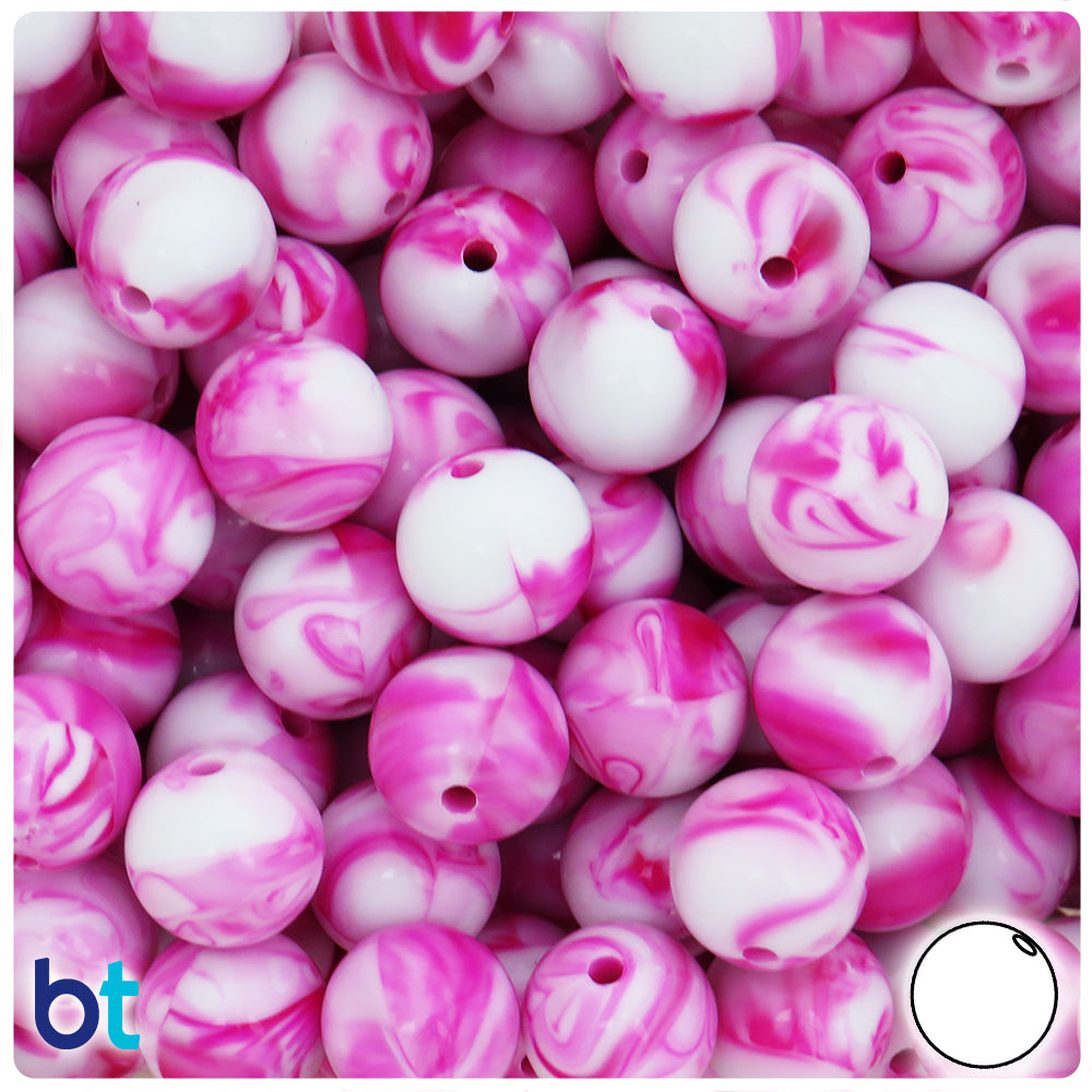 Pink Marbled 14mm Round Plastic Beads (40pcs)
