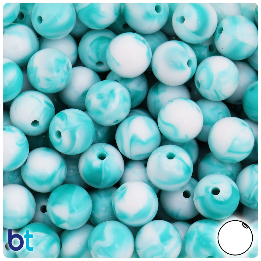Turquoise Marbled 14mm Round Plastic Beads (40pcs)