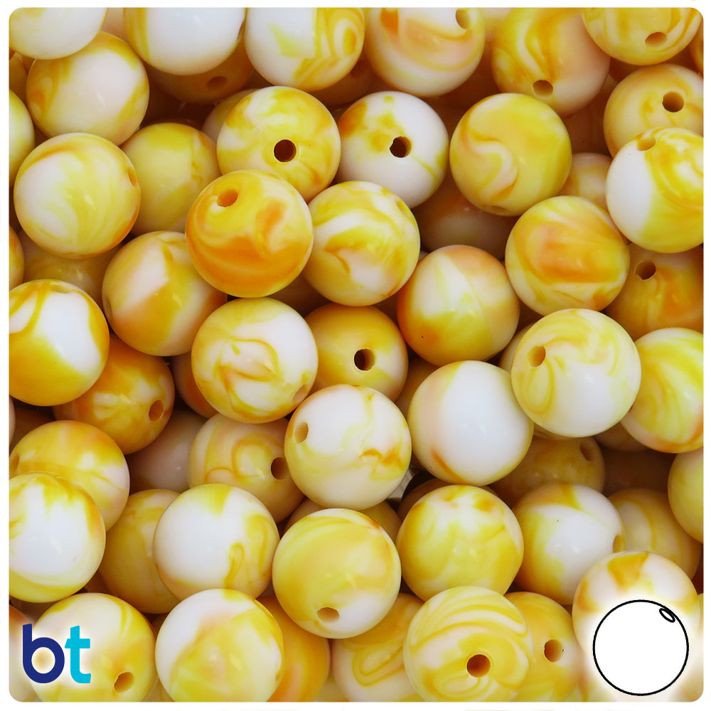 Orange Marbled 14mm Round Plastic Beads (40pcs)