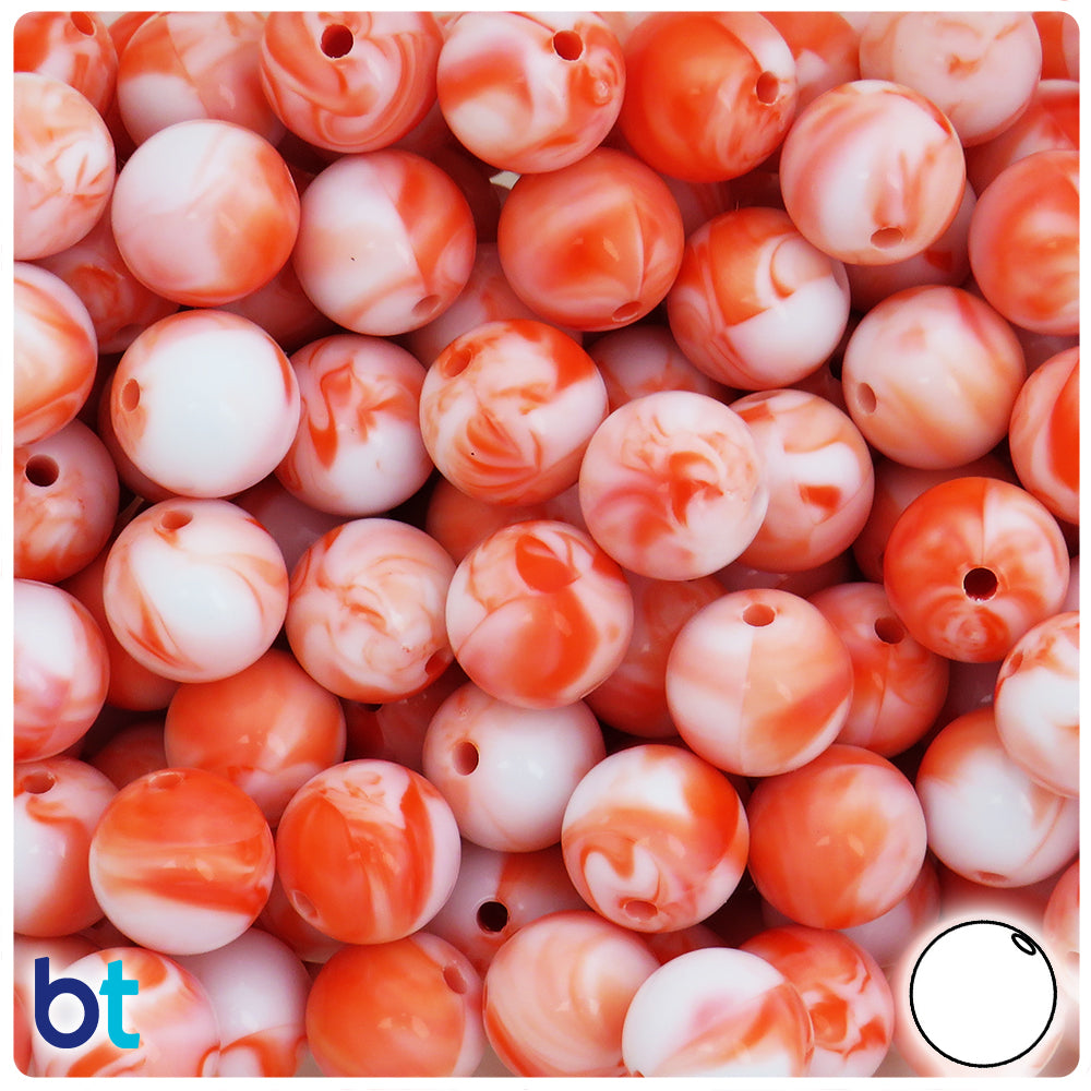 Coral Marbled 14mm Round Plastic Beads (40pcs)