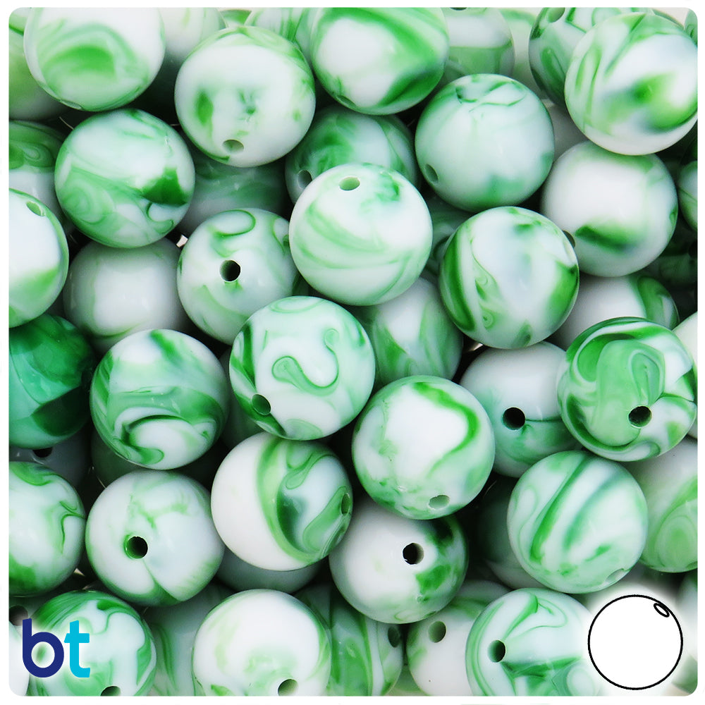 Green Marbled 16mm Round Plastic Beads (25pcs)