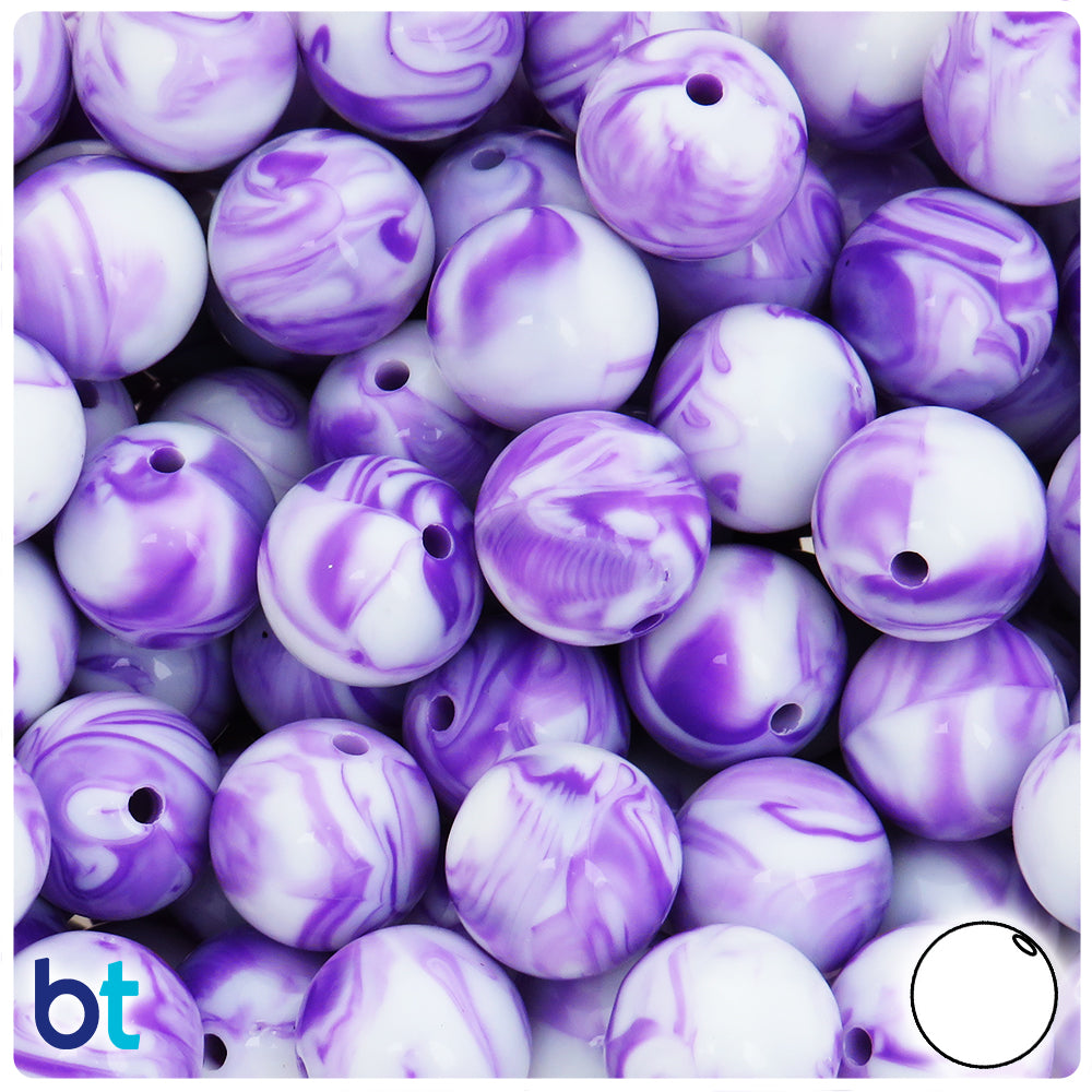 Purple Marbled 16mm Round Plastic Beads (25pcs)