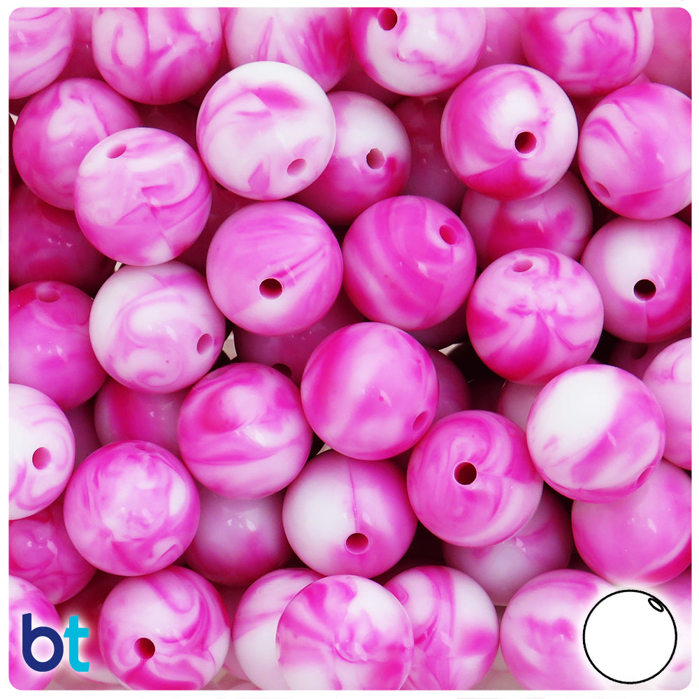 Pink Marbled 16mm Round Plastic Beads (25pcs)