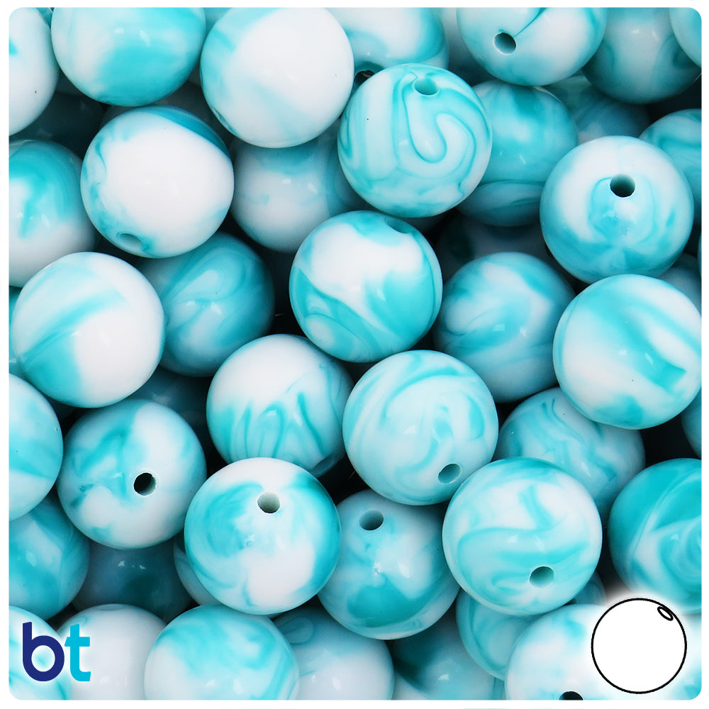 Turquoise Marbled 16mm Round Plastic Beads (25pcs)