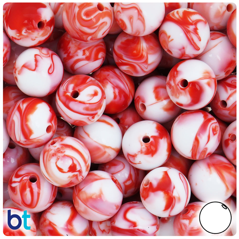 Red Marbled 16mm Round Plastic Beads (25pcs)