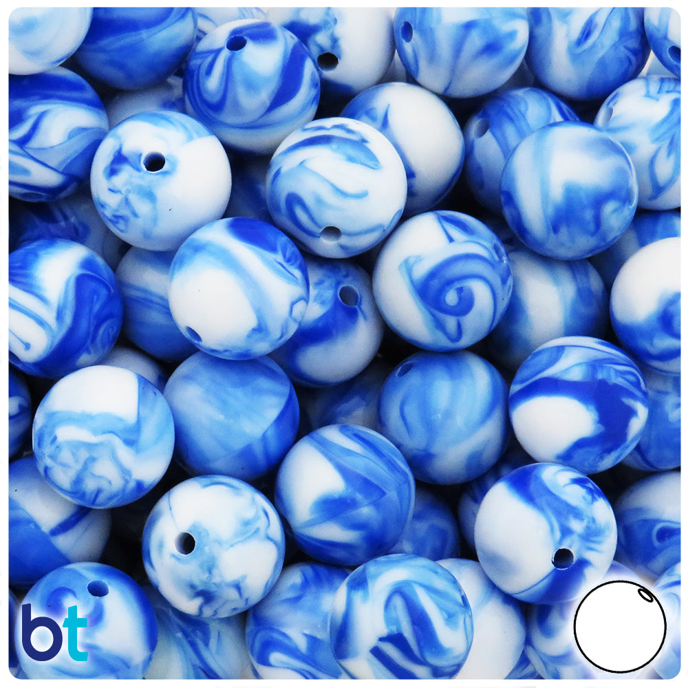 Blue Marbled 16mm Round Plastic Beads (25pcs)