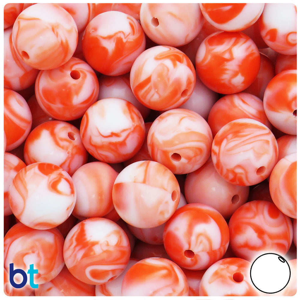 Coral Marbled 16mm Round Plastic Beads (25pcs)