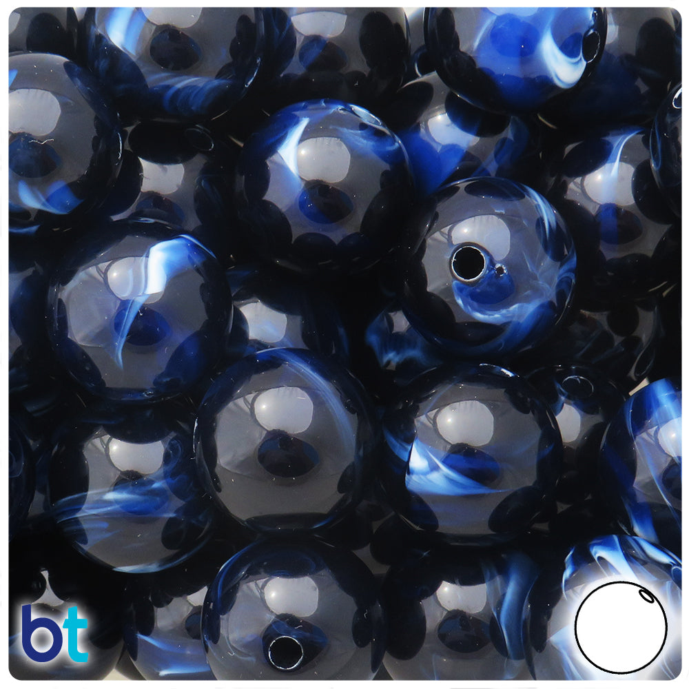 Dark Blue Marbled 20mm Round Plastic Beads (10pcs)