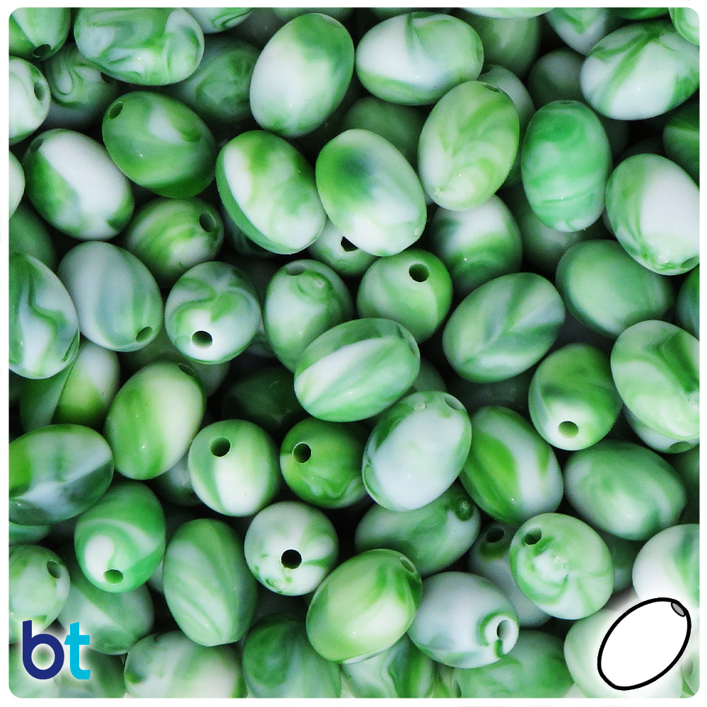 Green Marbled 13mm Oval Plastic Beads (60pcs)