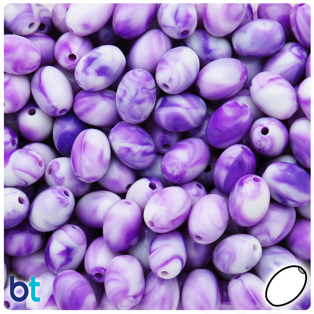 Purple Marbled 13mm Oval Plastic Beads (60pcs)