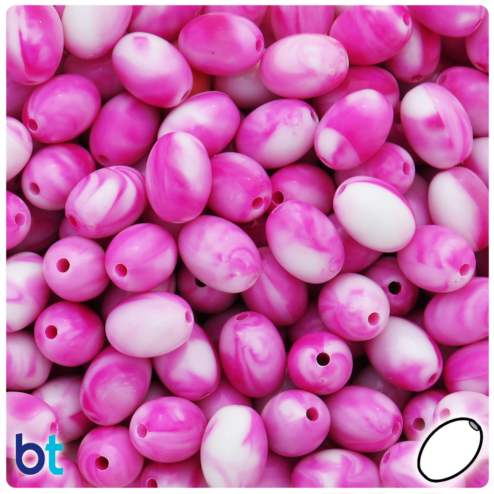 Pink Marbled 13mm Oval Plastic Beads (60pcs)