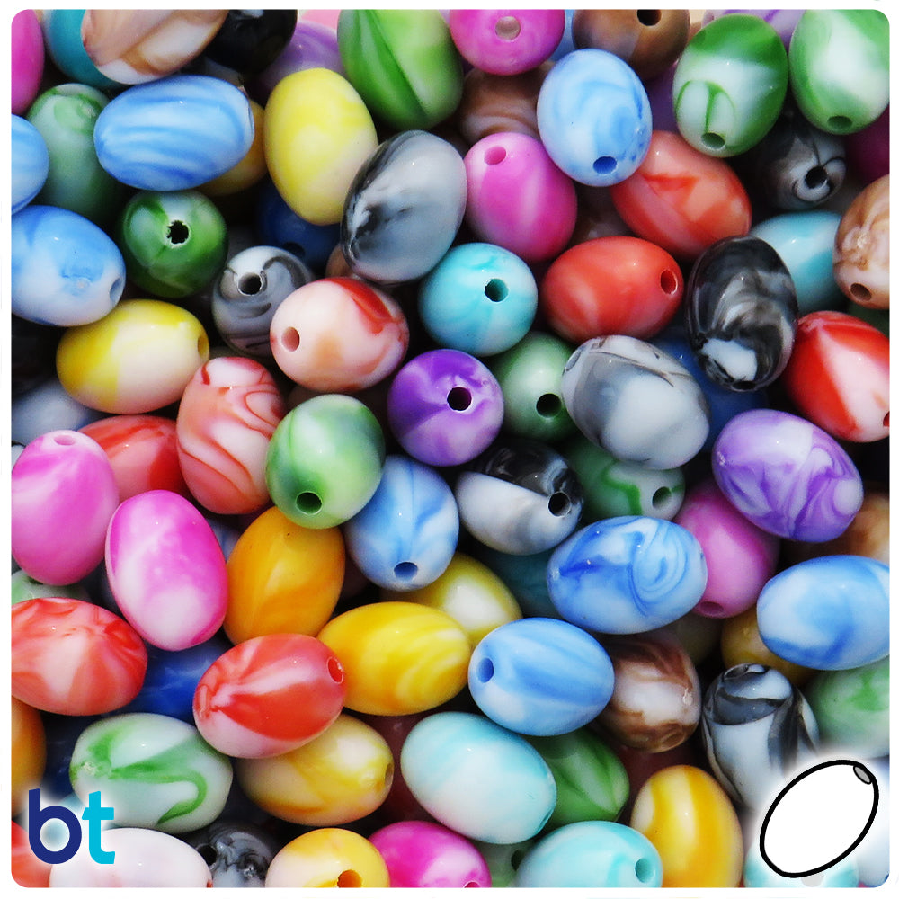 Marbled Mix 13mm Oval Plastic Beads (60pcs)