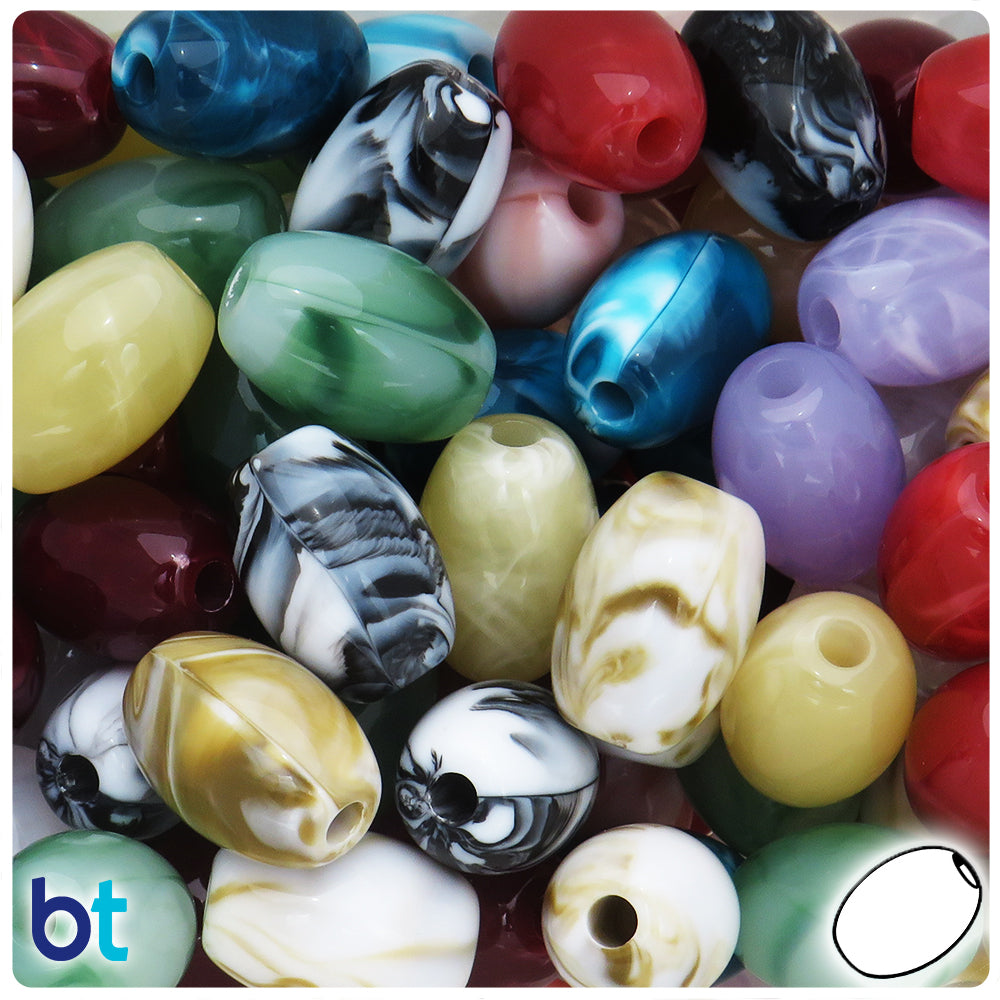 Mixed Marbled Gemstone 21mm Oval Plastic Beads (30pcs)