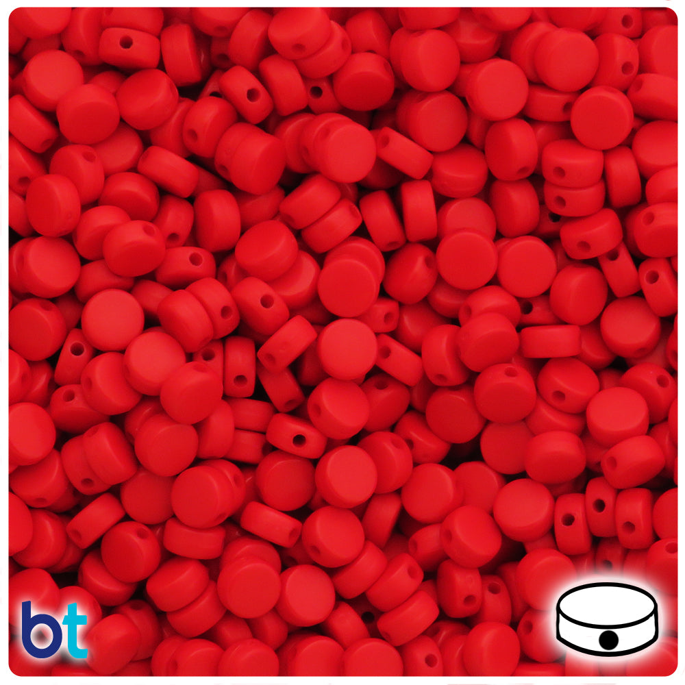 Red Matte 7mm Flat Round Plastic Beads (250pcs)