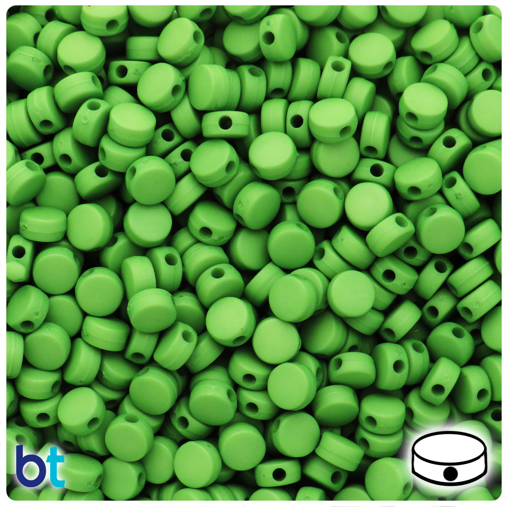 Green Matte 7mm Flat Round Plastic Beads (250pcs)