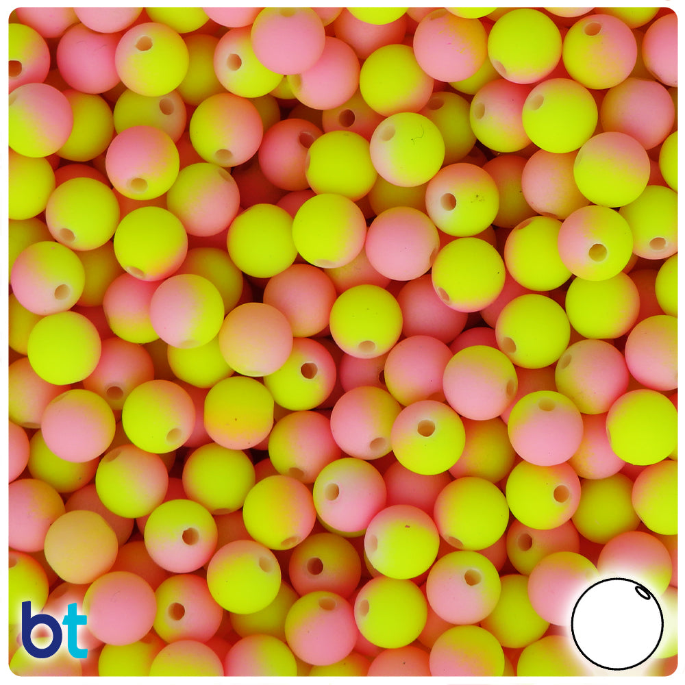 Light Pink & Yellow Rubberized 8mm Round Plastic Beads (175pcs)