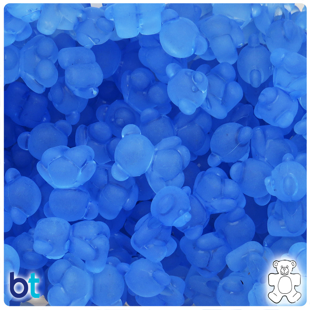 Blue Frosted 18mm Teddy Bear Plastic Beads (30pcs)