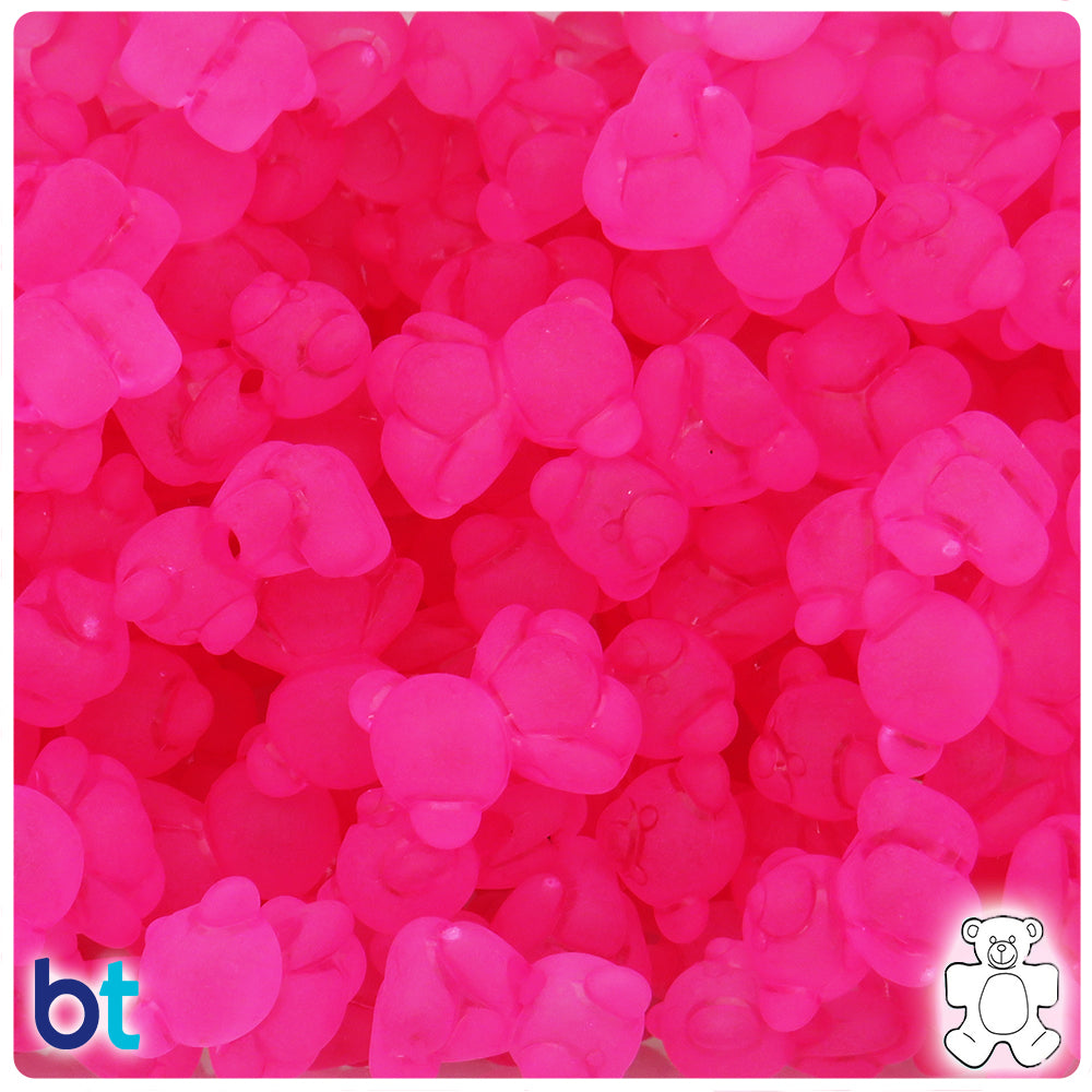 Pink Frosted 18mm Teddy Bear Plastic Beads (30pcs)