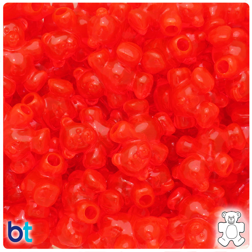 Fire Red Transparent 25mm Teddy Bear Pony Beads (24pcs)