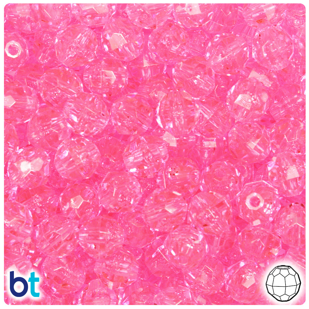 Pink Transparent 10mm Faceted Round Plastic Beads (225pcs)