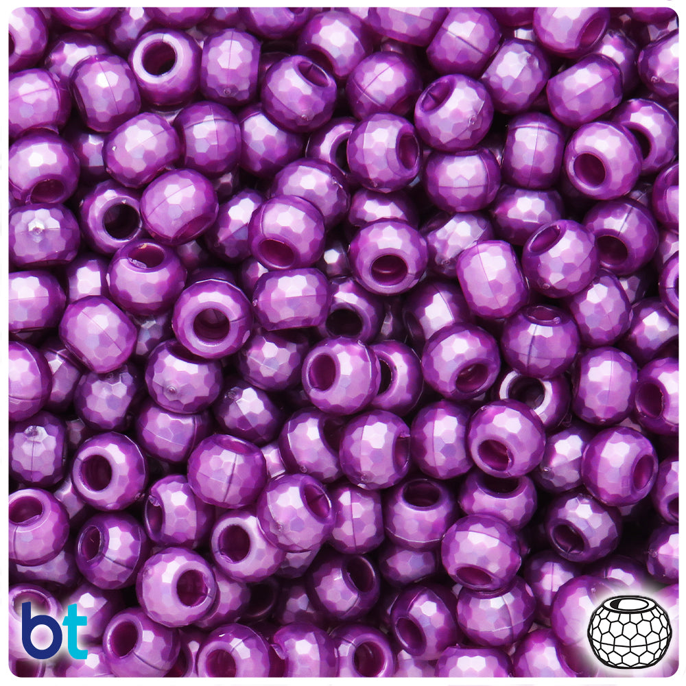 Violet Pearl 9mm Faceted Barrel Pony Beads (100pcs)