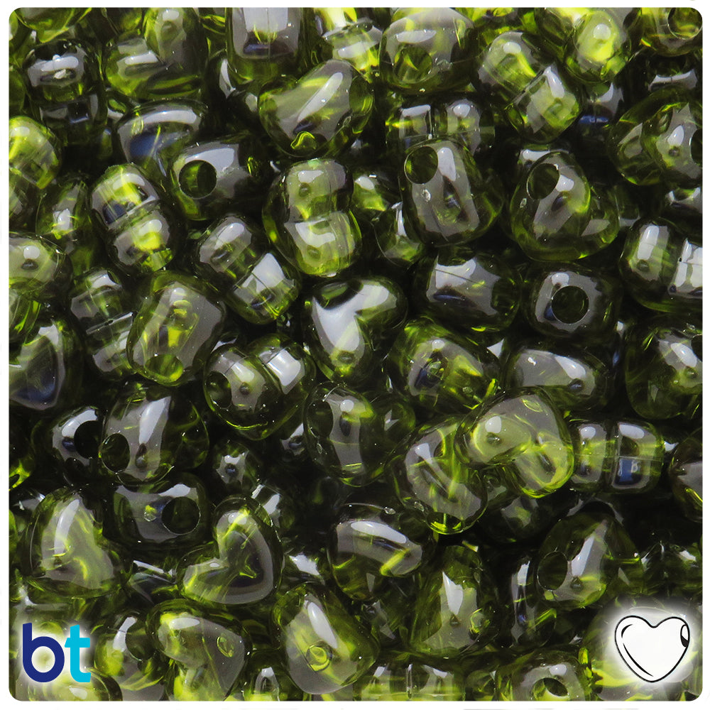 Avocado Transparent 12mm Heart (HH) Pony Beads (250pcs)