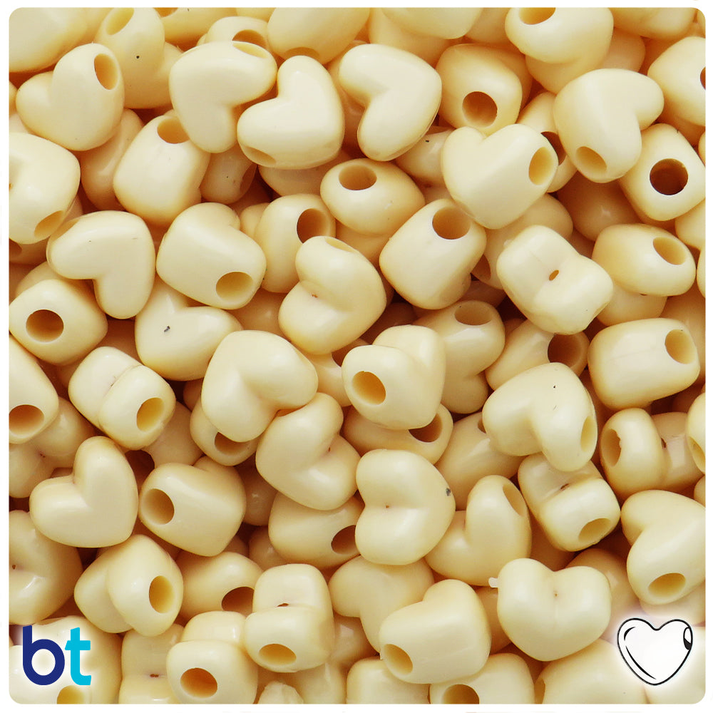 Ivory Opaque 12mm Heart (HH) Pony Beads (250pcs)