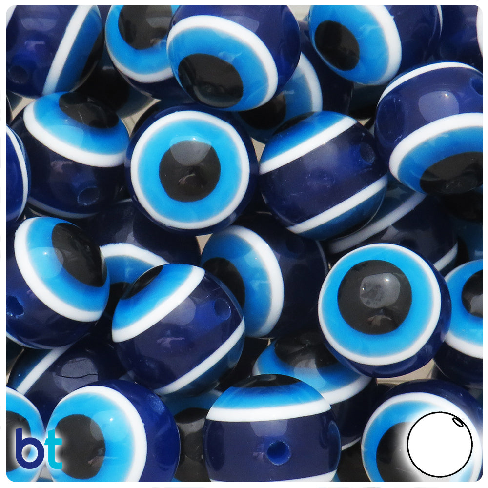 Blue & Black Opaque 20mm Round Plastic Beads - Evil Eye Design (10pcs)