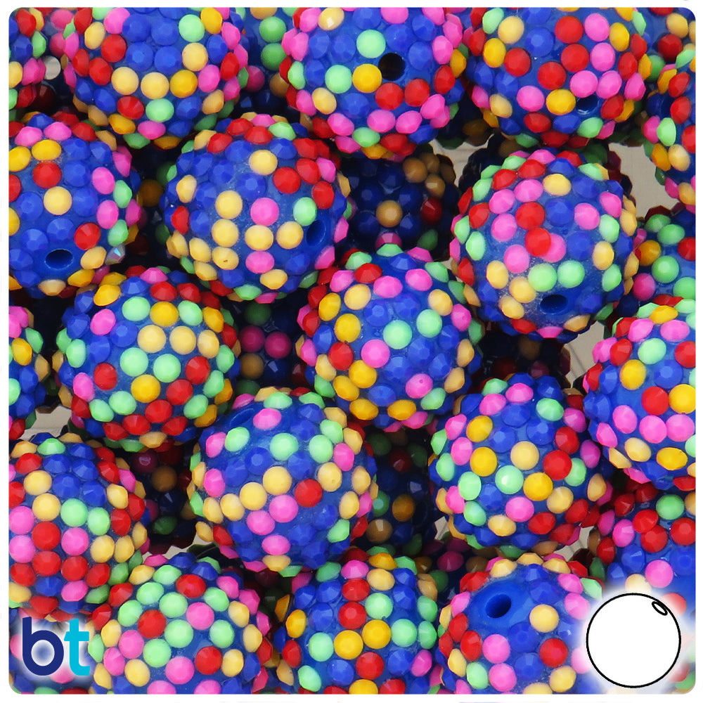 Rainbow Opaque 20mm Round Rhinestone Plastic Beads (10pcs)