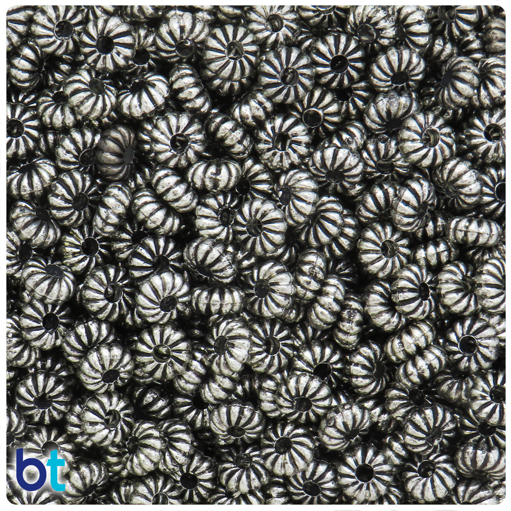 Antique Silver Metallic 8mm Spiral Rondelle Plastic Spacer Beads (300pcs)