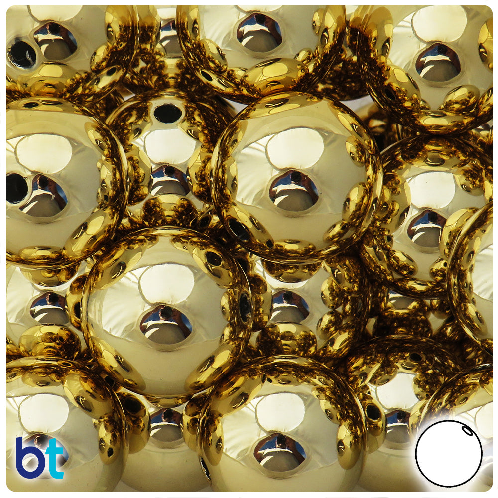 Gold Metallic 25mm Round Plastic Beads (5pcs)
