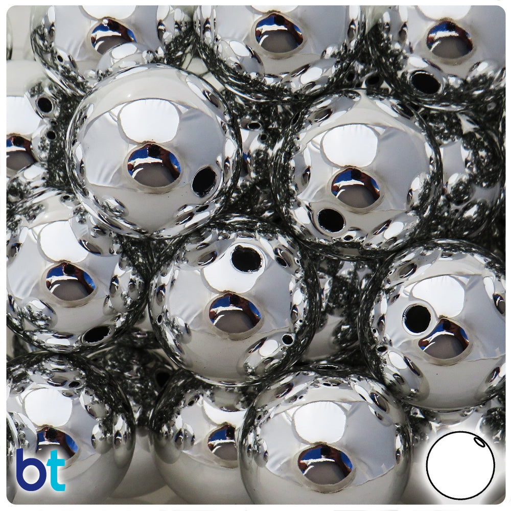 Silver Metallic 25mm Round Plastic Beads (5pcs)