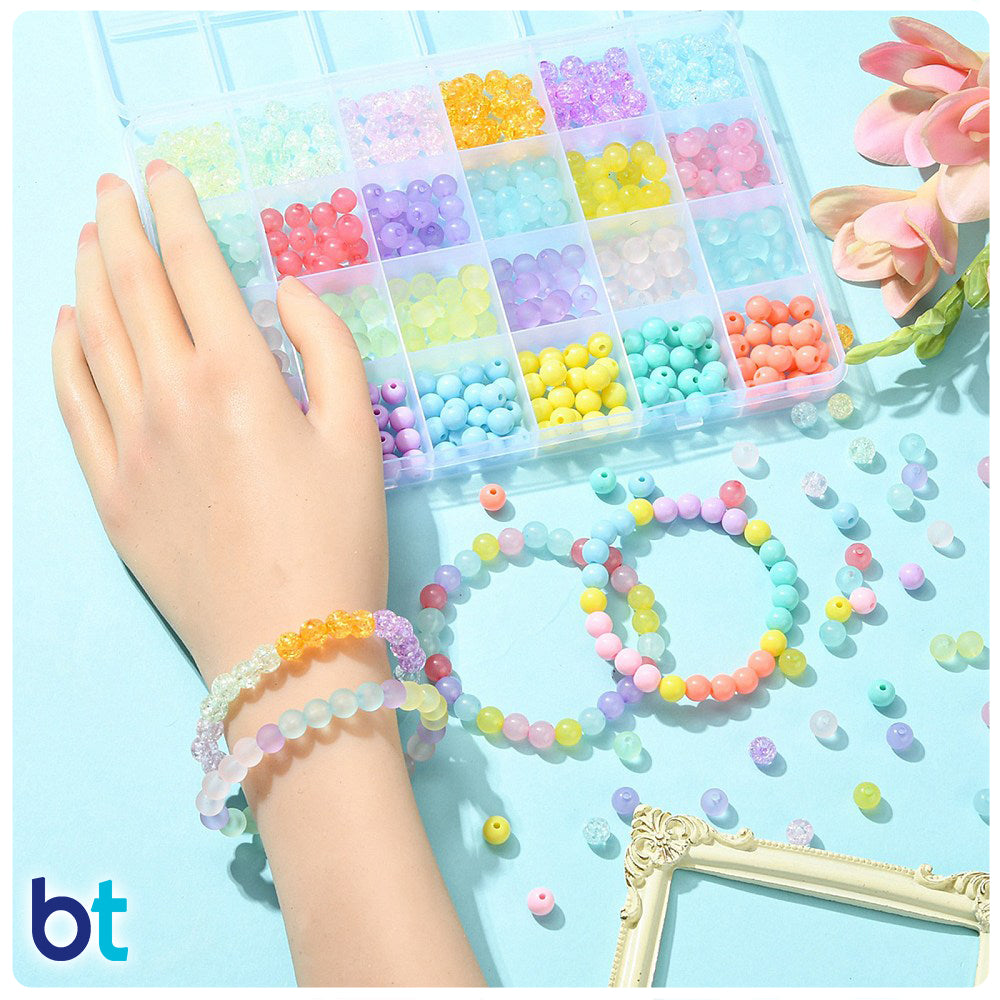 Pastel Colors 8mm Round Plastic Beads (Box/24 Styles)