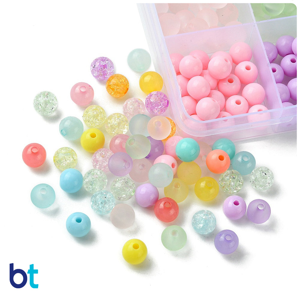 Pastel Colors 8mm Round Plastic Beads (Box/24 Styles)
