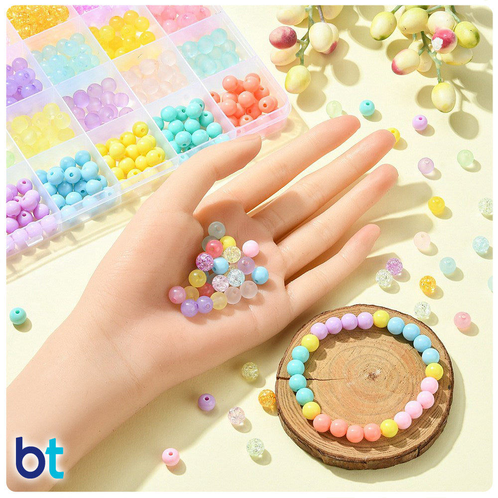 Pastel Colors 8mm Round Plastic Beads (Box/24 Styles)