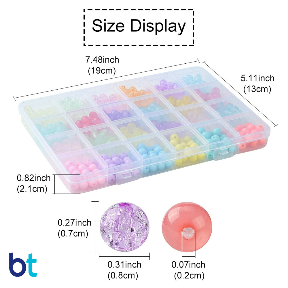 Pastel Colors 8mm Round Plastic Beads (Box/24 Styles)