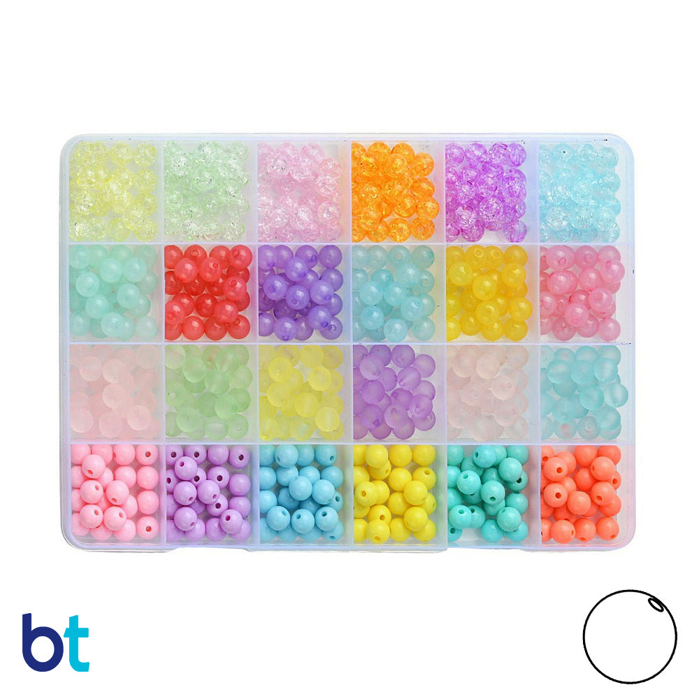 Pastel Colors 8mm Round Plastic Beads (Box/24 Styles)